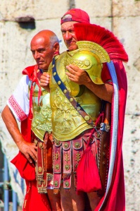Gladiators gladly pose, The Colloseum, Rome, Italy