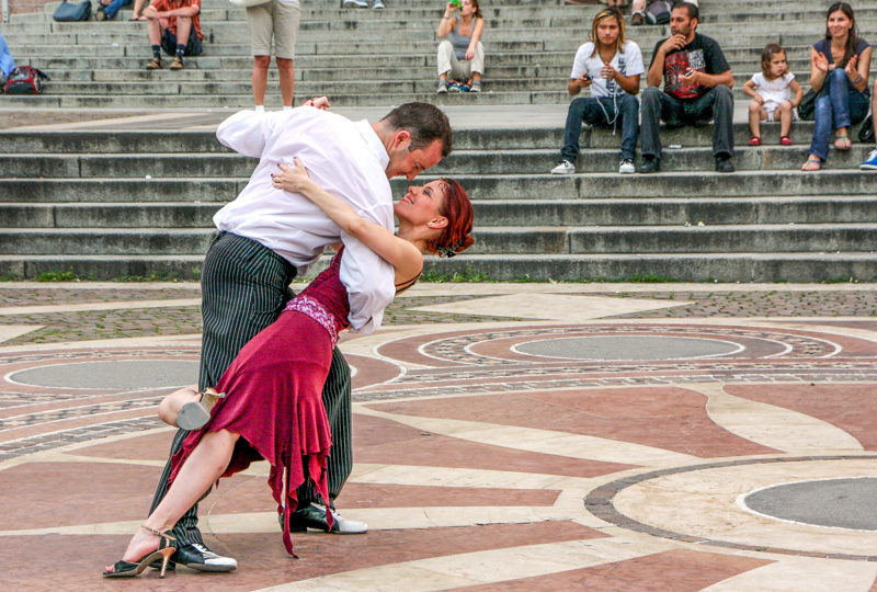 Dancers in front of St. Stephen's Basilica, Budapest, Hungary